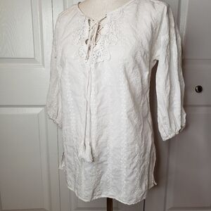 Studio M eyelet embroidered tie up tunic blouse